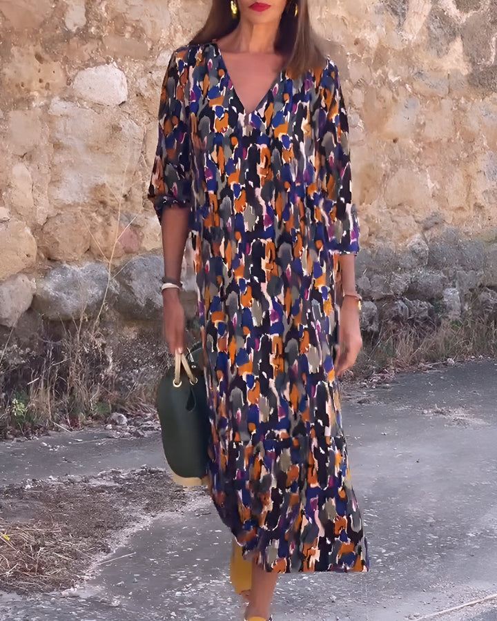 Amsterdamstyles® | V-hals jurk met retroprint