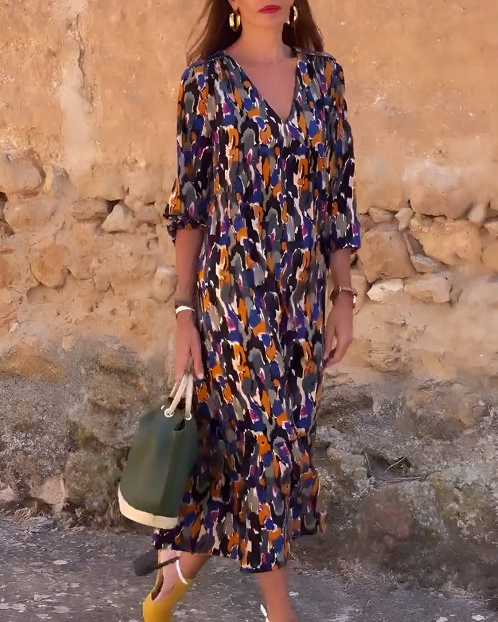 Amsterdamstyles® | V-hals jurk met retroprint
