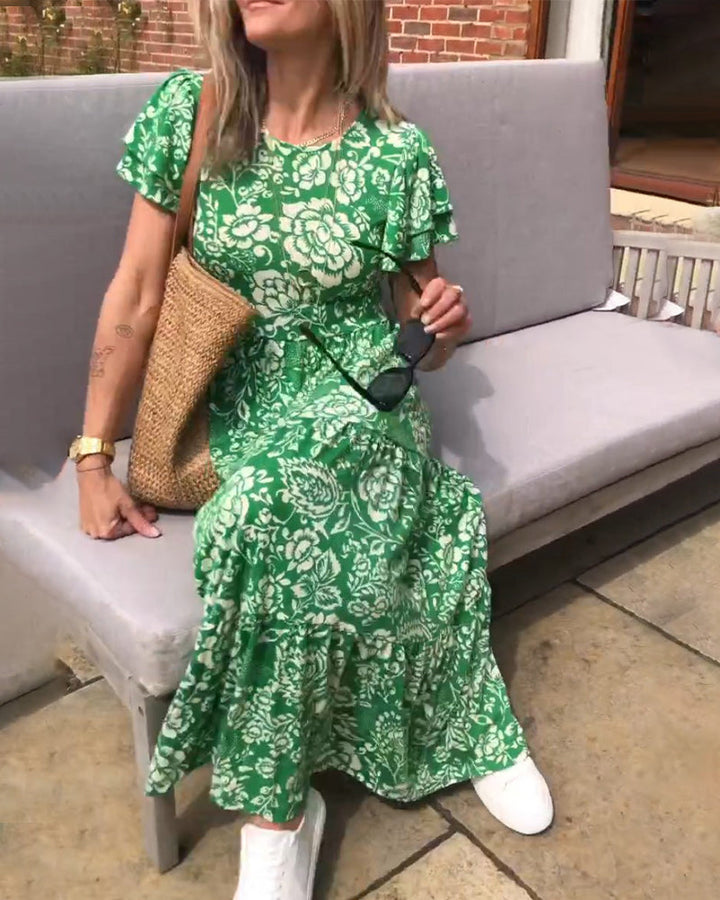 Amsterdamstyles® | Lange jurk met korte mouwen en bloemenprint