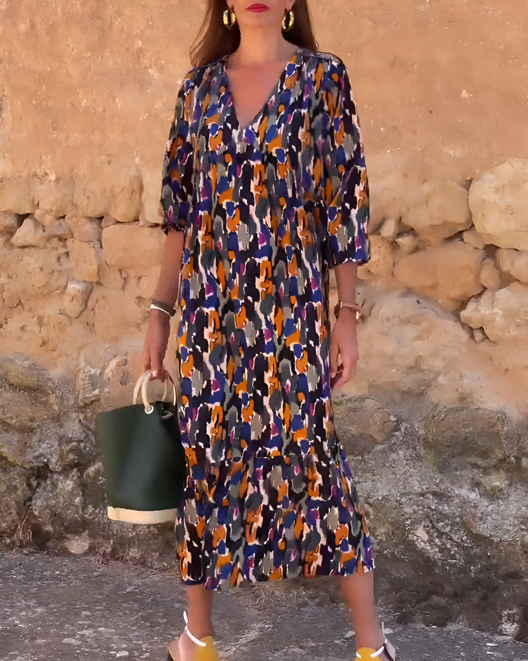 Amsterdamstyles® | V-hals jurk met retroprint
