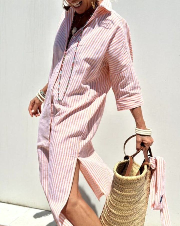 Amsterdamstyles® | Klassieke Gestreepte Chemisier Jurk