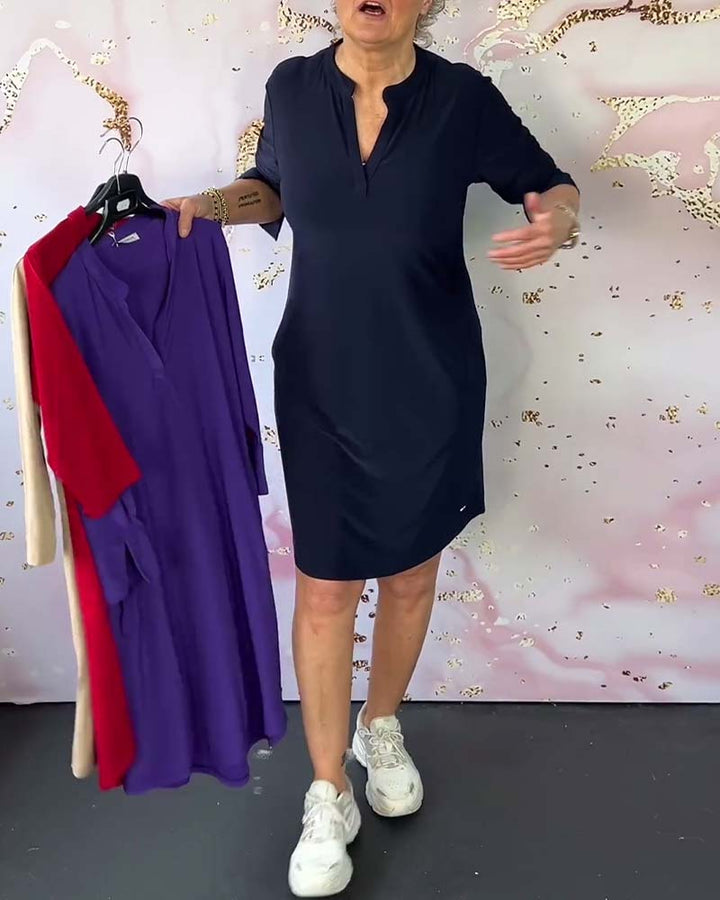 Amsterdamstyles® | Effen jurk met V-hals