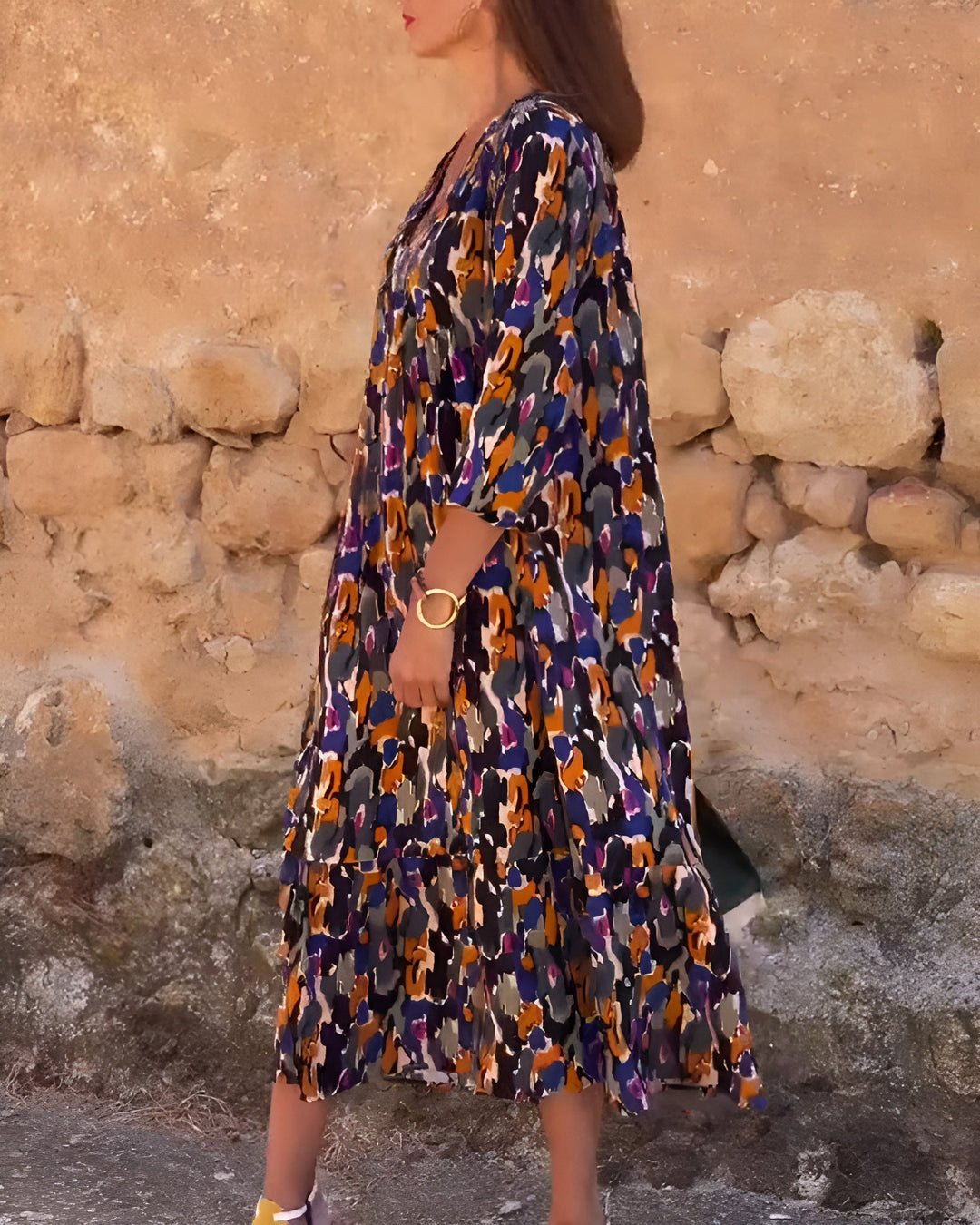 Amsterdamstyles® | V-hals jurk met retroprint