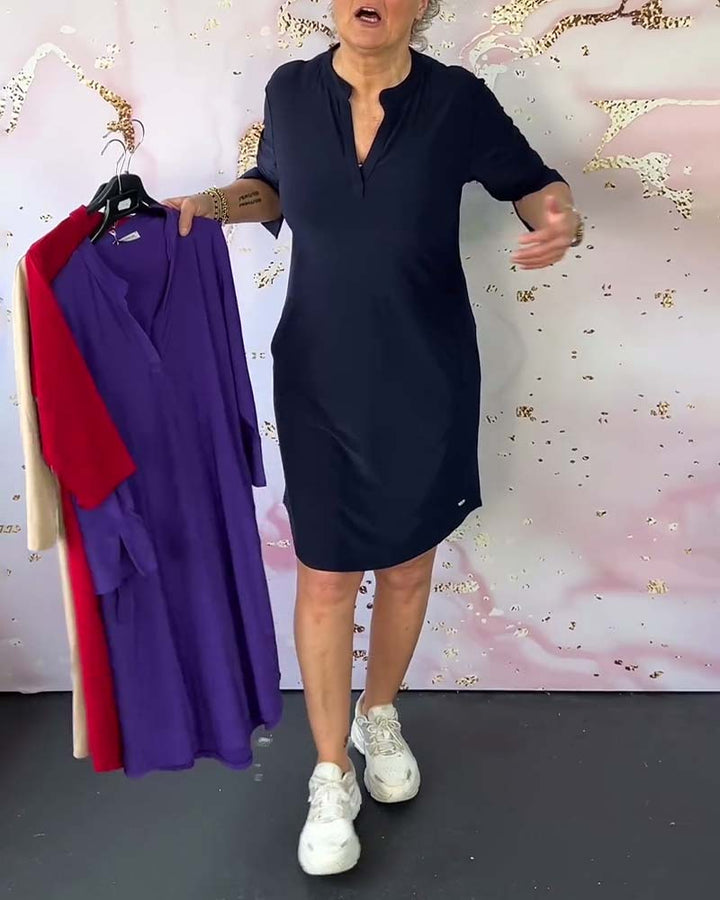 Amsterdamstyles® | Effen jurk met V-hals