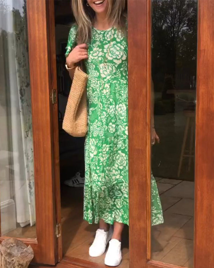 Amsterdamstyles® | Lange jurk met korte mouwen en bloemenprint