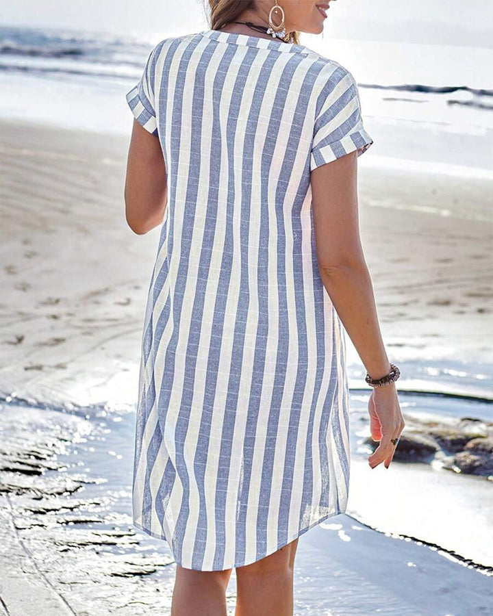 Amsterdamstyles® | Elegante gestreepte overhemdjurk