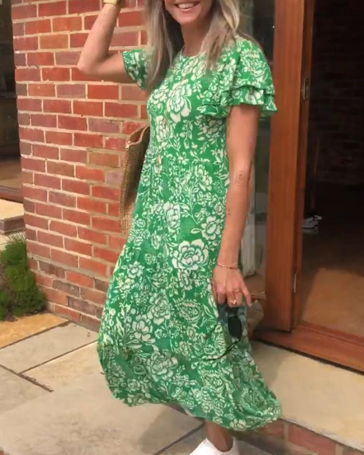 Amsterdamstyles® | Lange jurk met korte mouwen en bloemenprint