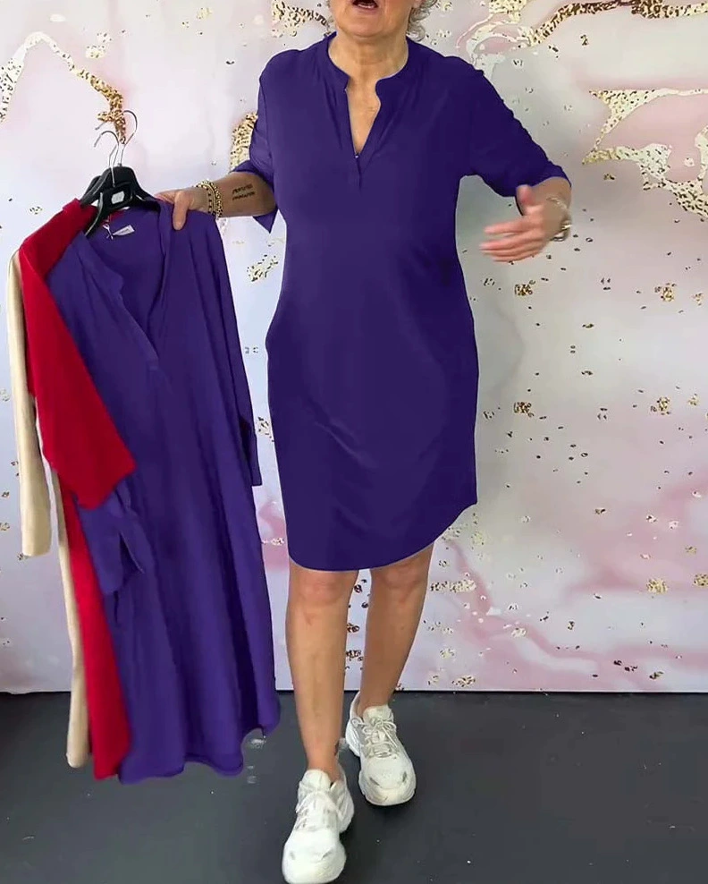 Amsterdamstyles® | Effen jurk met V-hals